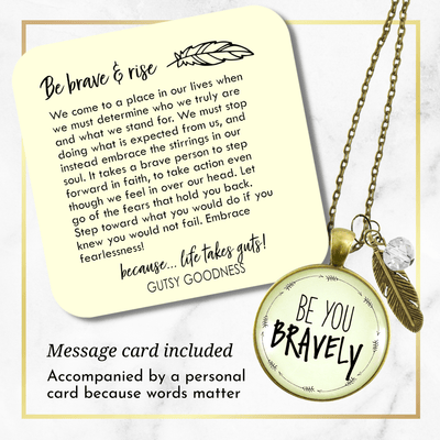 Gutsy Goodness Brave Necklace Be You Bravely Positive Mantra Jewelry Feather Charm - Gutsy Goodness;Brave Necklace Be You Bravely Positive Mantra Jewelry Feather Charm - Gutsy Goodness Handmade Jewelry Gifts