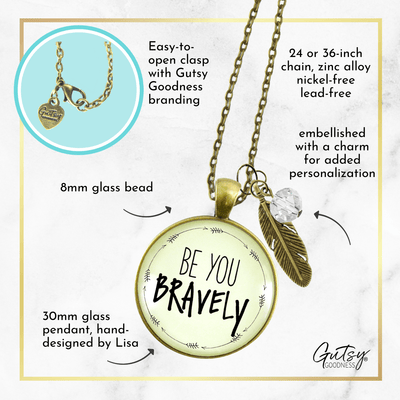Gutsy Goodness Brave Necklace Be You Bravely Positive Mantra Jewelry Feather Charm - Gutsy Goodness;Brave Necklace Be You Bravely Positive Mantra Jewelry Feather Charm - Gutsy Goodness Handmade Jewelry Gifts