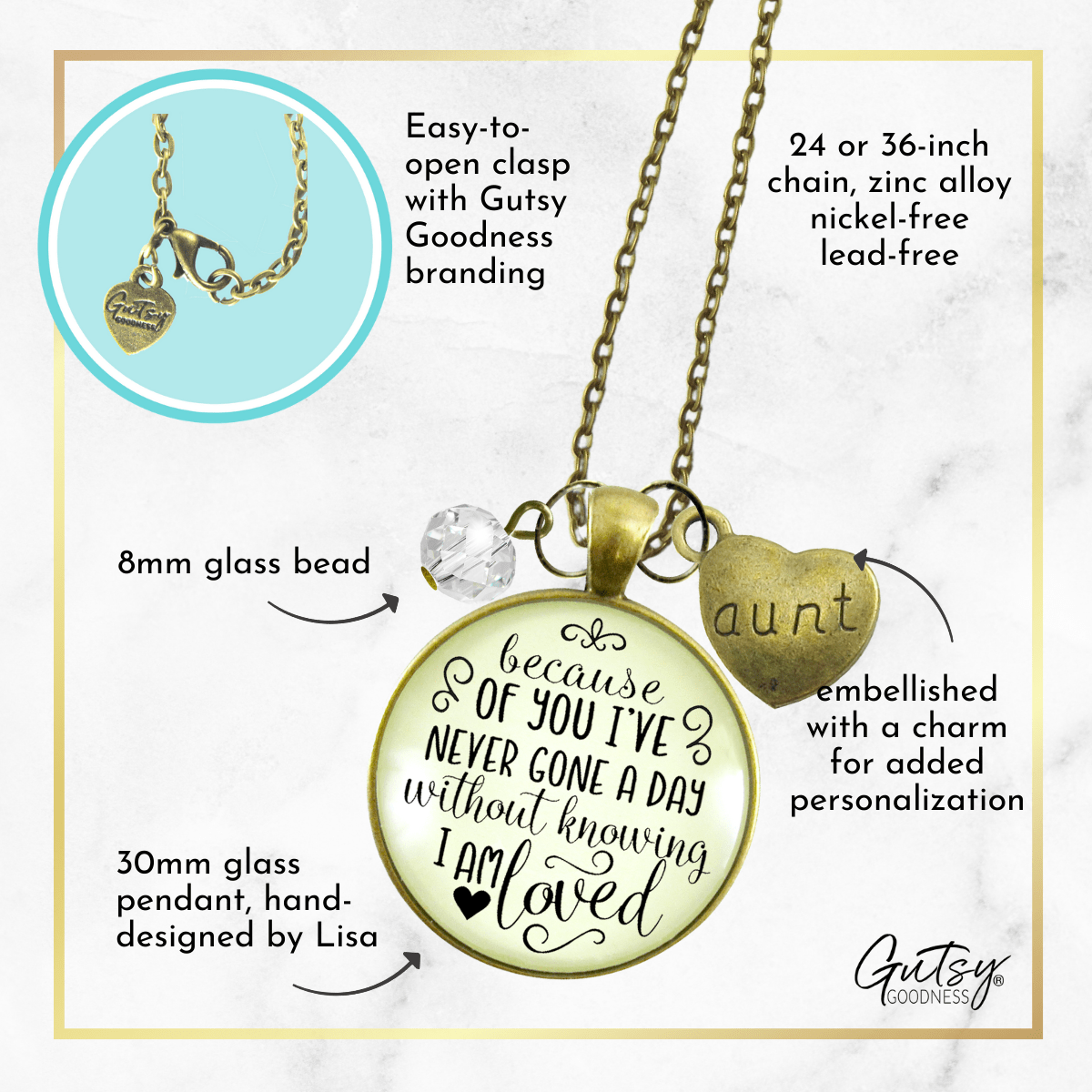 Gutsy Goodness Aunt Necklace Because of Your Love Meaningful Gift Family Jewelry - Gutsy Goodness Handmade Jewelry;Aunt Necklace Because Of Your Love Meaningful Gift Family Jewelry - Gutsy Goodness Handmade Jewelry Gifts