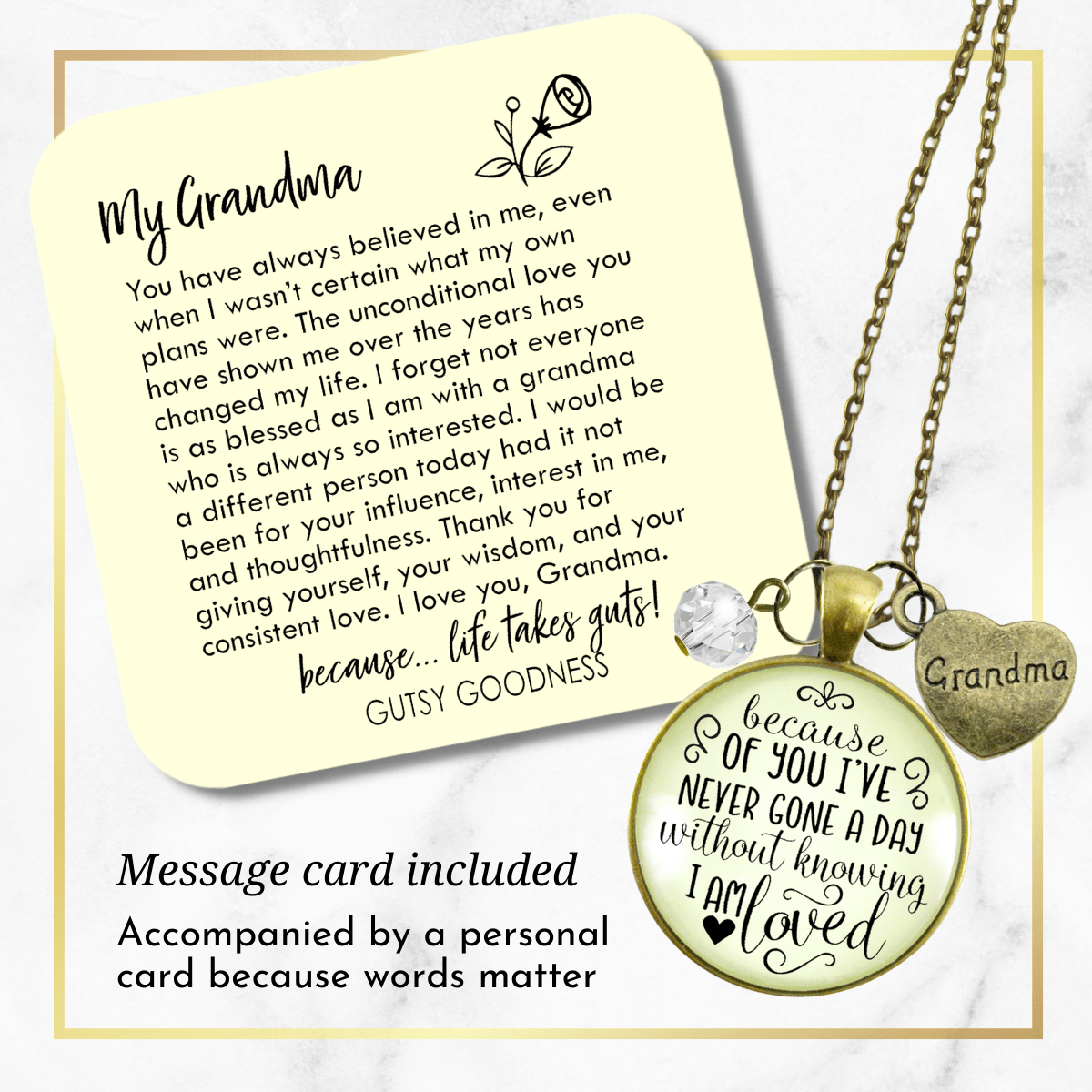 Gutsy Goodness Grandma Necklace Because of Your Love Heart Grandmother Jewelry - Gutsy Goodness Handmade Jewelry;Grandma Necklace Because Of Your Love Heart Grandmother Jewelry - Gutsy Goodness Handmade Jewelry Gifts