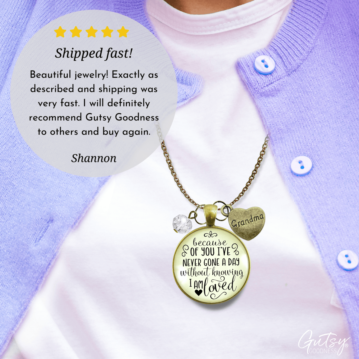 Gutsy Goodness Grandma Necklace Because of Your Love Heart Grandmother Jewelry - Gutsy Goodness Handmade Jewelry;Grandma Necklace Because Of Your Love Heart Grandmother Jewelry - Gutsy Goodness Handmade Jewelry Gifts