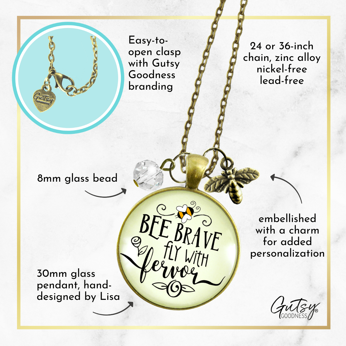 Gutsy Goodness Bee Brave Necklace Fly with Fervor Vintage Jewelry Dainty Bumble Bee - Gutsy Goodness Handmade Jewelry;Bee Brave Necklace Fly With Fervor Vintage Jewelry Dainty Bumble Bee - Gutsy Goodness Handmade Jewelry Gifts