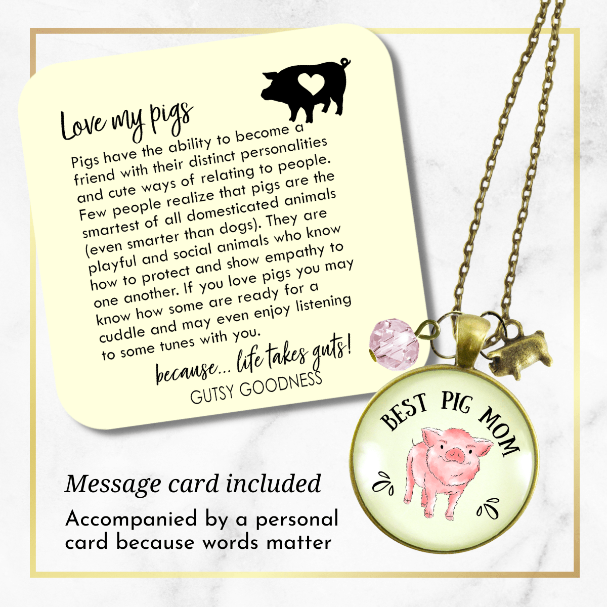 Gutsy Goodness Pig Mom Necklace Country Inspired Womens Pig Lover Gift Jewelry - Gutsy Goodness;Pig Mom Necklace Country Inspired Womens Pig Lover Gift Jewelry - Gutsy Goodness Handmade Jewelry Gifts