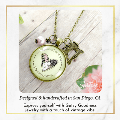 Gutsy Goodness Blessed are Piecemakers Necklace Quilter Faith Word Jewelry Sew Charm - Gutsy Goodness;Blessed Are Piecemakers Necklace Quilter Faith Word Jewelry Sew Charm - Gutsy Goodness Handmade Jewelry Gifts