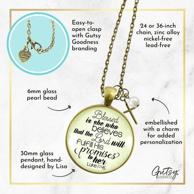 Gutsy Goodness Blessed is She Who Believes Necklace Bible Quote Cross Jewelry - Gutsy Goodness;Blessed Is She Who Believes Necklace Bible Quote Cross Jewelry - Gutsy Goodness Handmade Jewelry Gifts