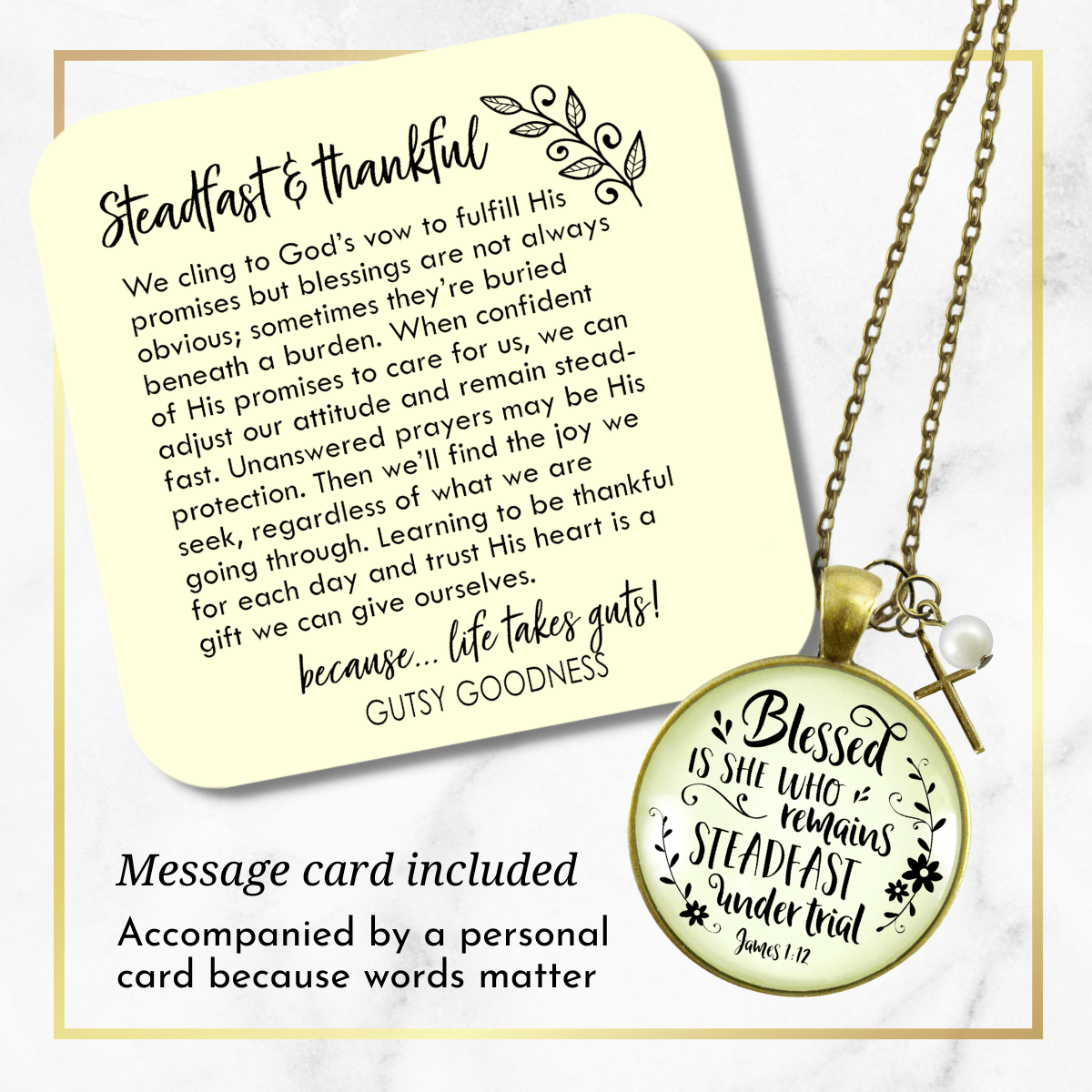 Gutsy Goodness Faith Necklace Blessed is She Who Remains Steadfast Quote Vintage Style Jewelry - Gutsy Goodness Handmade Jewelry;Faith Necklace Blessed Is She Who Remains Steadfast Quote Vintage Style Jewelry - Gutsy Goodness Handmade Jewelry Gifts