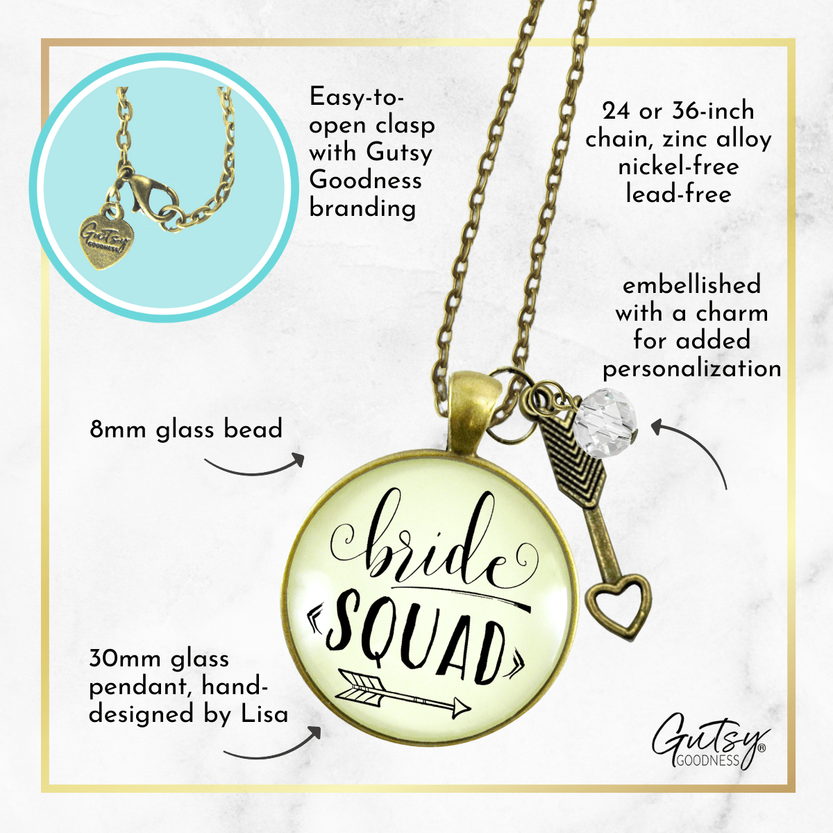 Gutsy Goodness Bride Squad Necklace Bridesmaid Vintage Wedding Design Jewelry Gift - Gutsy Goodness;Bride Squad Necklace Bridesmaid Vintage Wedding Design Jewelry Gift - Gutsy Goodness Handmade Jewelry Gifts
