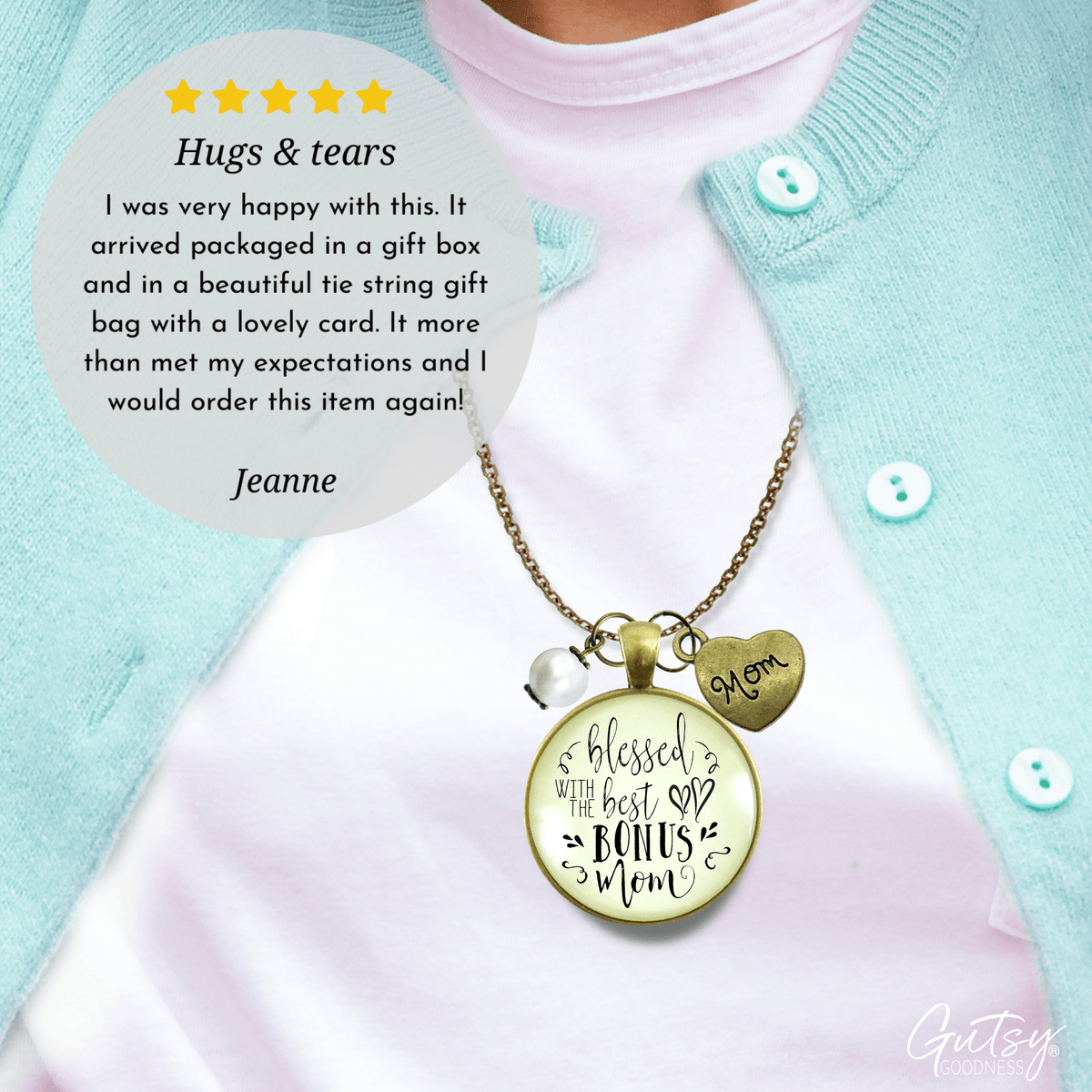 Gutsy Goodness Best Bonus Mom Necklace Thank You Mother Womens Jewelry Gift - Gutsy Goodness Handmade Jewelry;Best Bonus Mom Necklace Thank You Mother Womens Jewelry Gift - Gutsy Goodness Handmade Jewelry Gifts