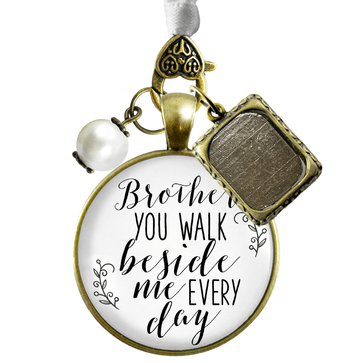 Bridal Bouquet Photo Charm Brother Beside White Wedding Memorial Picture Frame Jewel - Gutsy Goodness Handmade Jewelry Gifts