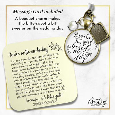 Bridal Bouquet Photo Charm Brother Beside White Wedding Memorial Picture Frame Jewel - Gutsy Goodness Handmade Jewelry Gifts