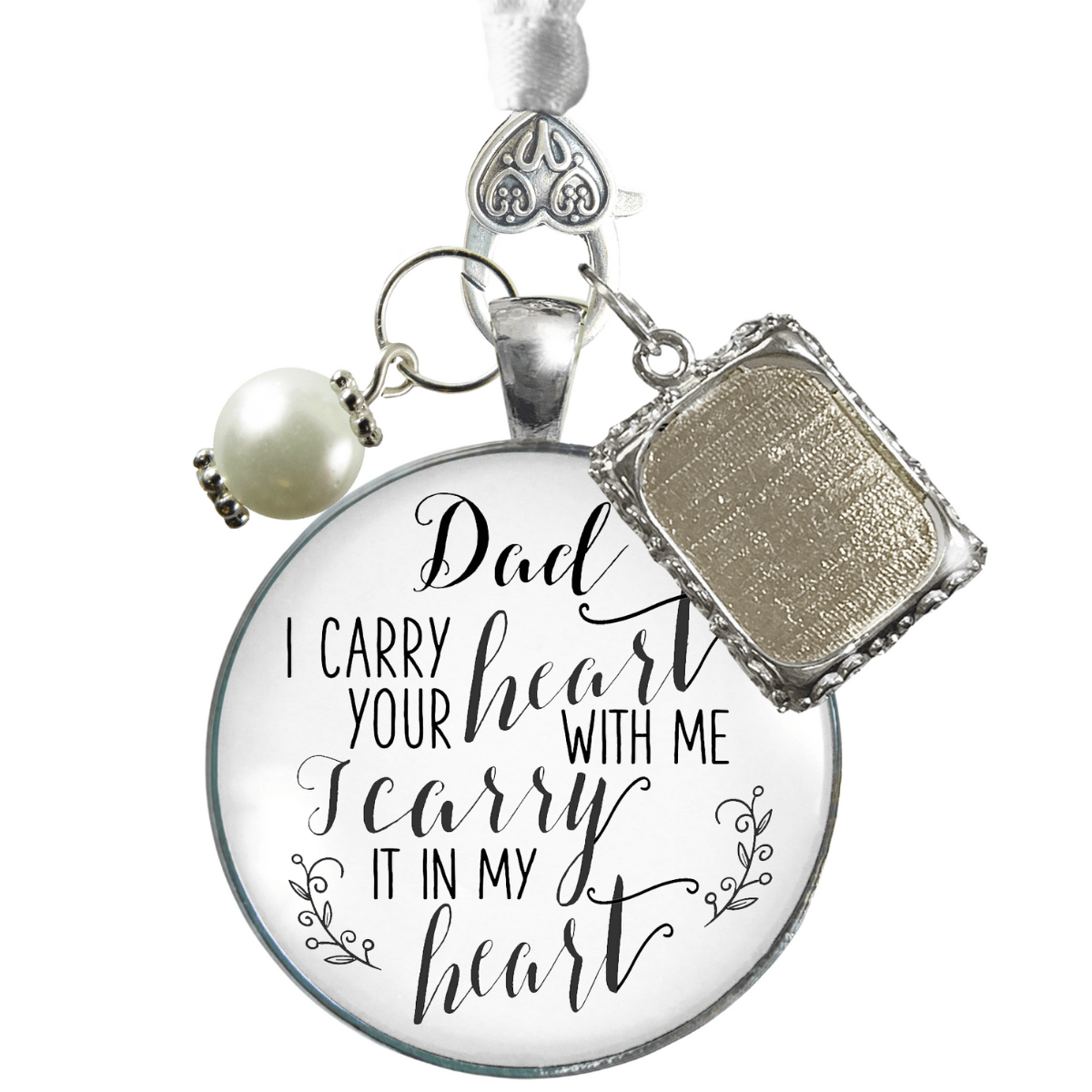 Photo Bouquet Charm Dad I Carry Heart Memorial Jewelry Wedding Silver Tone Keepsake - Gutsy Goodness Handmade Jewelry Gifts