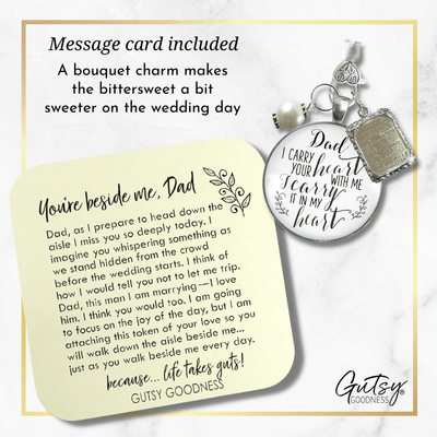 Photo Bouquet Charm Dad I Carry Heart Memorial Jewelry Wedding Silver Tone Keepsake - Gutsy Goodness Handmade Jewelry Gifts