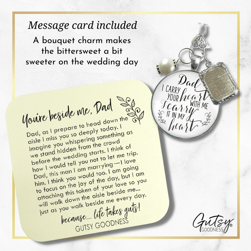 Photo Bouquet Charm Dad I Carry Heart Memorial Jewelry Wedding Silver Tone Keepsake - Gutsy Goodness Handmade Jewelry Gifts