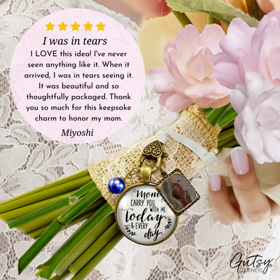 Mom I Carry You With Me Today and EVERY Day - BRONZE - WHITE - BLUE BEAD