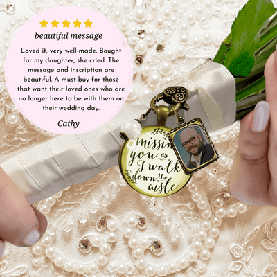 Missing You As I Walk Down Aisle Wedding Bouquet Memory Charm Memorial Photo Jewels - Gutsy Goodness Handmade Jewelry Gifts