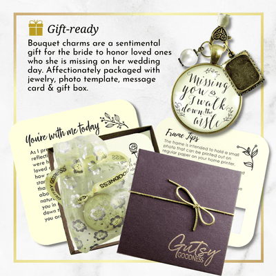 Missing You As I Walk Down Aisle Wedding Bouquet Memory Charm Memorial Photo Jewels - Gutsy Goodness Handmade Jewelry Gifts