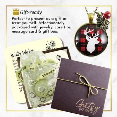 Deer Necklace Antlers Hunter Red Plaid Christmas Jewelry Holiday Gift  Necklace - Gutsy Goodness Handmade Jewelry