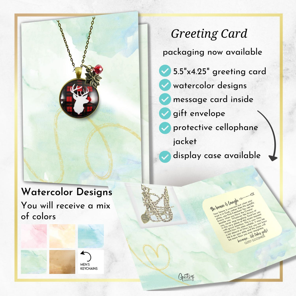 Deer Necklace Antlers Hunter Red Plaid Christmas Jewelry Holiday Gift