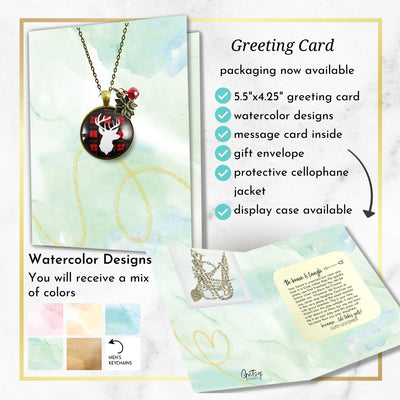 Deer Necklace Antlers Hunter Red Plaid Christmas Jewelry Holiday Gift