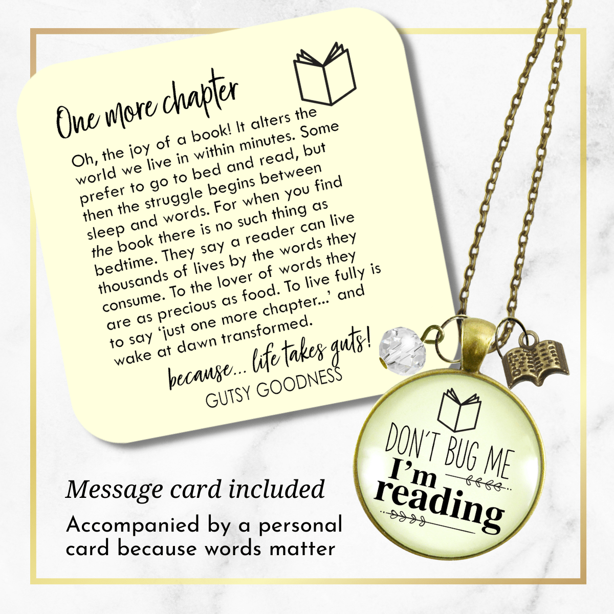 Gutsy Goodness Book Necklace Don't Bug Me I'm Reading Readers Author Jewelry Charm - Gutsy Goodness Handmade Jewelry;Book Necklace Don't Bug Me I'm Reading Readers Author Jewelry Charm - Gutsy Goodness Handmade Jewelry Gifts