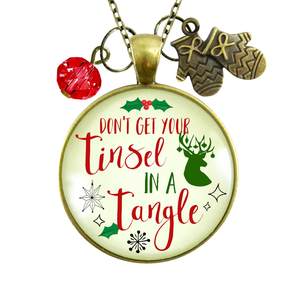 Christmas Don't Get Your Tinsel Tangle Necklace Holiday Stocking Gift  Necklace - Gutsy Goodness Handmade Jewelry