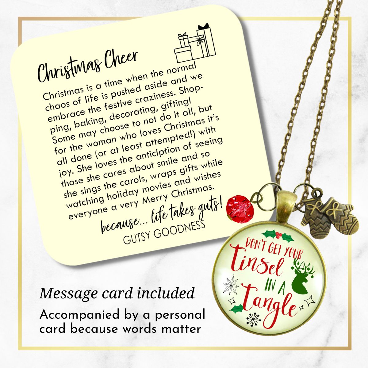 Christmas Don't Get Your Tinsel Tangle Necklace Holiday Stocking Gift  Necklace - Gutsy Goodness Handmade Jewelry