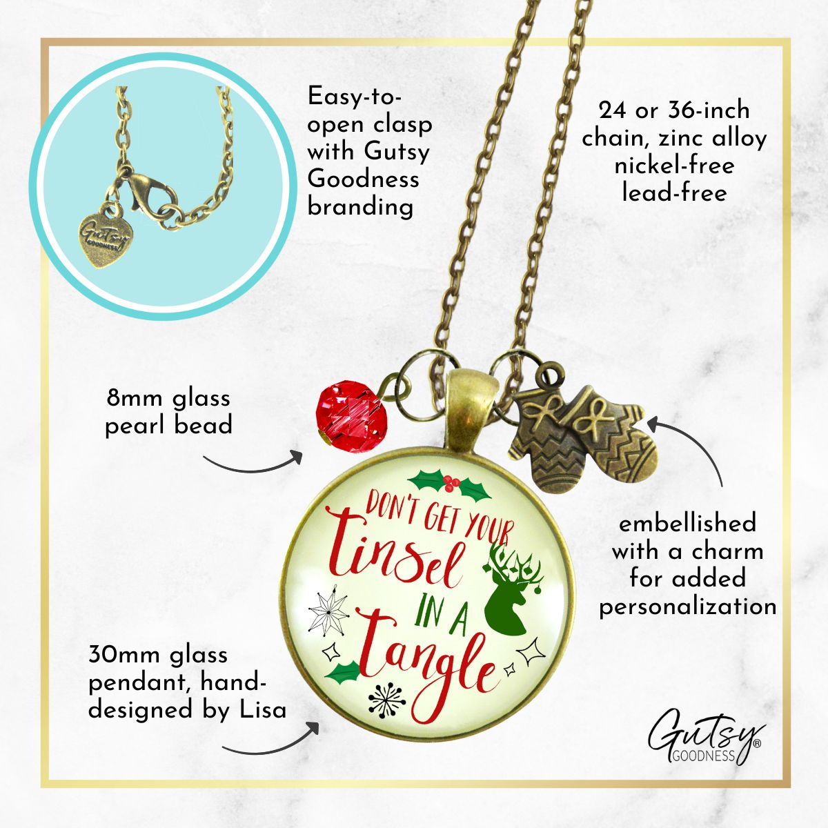 Christmas Don't Get Your Tinsel Tangle Necklace Holiday Stocking Gift  Necklace - Gutsy Goodness Handmade Jewelry