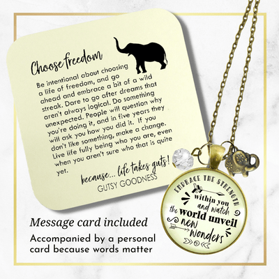 Gutsy Goodness Elephant Necklace Embrace Strength Within You Empower Boho Jewelry Mantra Pendant - Gutsy Goodness Handmade Jewelry;Elephant Necklace Embrace Strength Within You Empower Boho Jewelry Mantra Pendant - Gutsy Goodness Handmade Jewelry Gifts