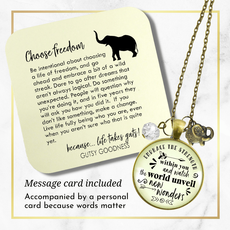 Gutsy Goodness Elephant Necklace Embrace Strength Within You Empower Boho Jewelry Mantra Pendant - Gutsy Goodness Handmade Jewelry;Elephant Necklace Embrace Strength Within You Empower Boho Jewelry Mantra Pendant - Gutsy Goodness Handmade Jewelry Gifts