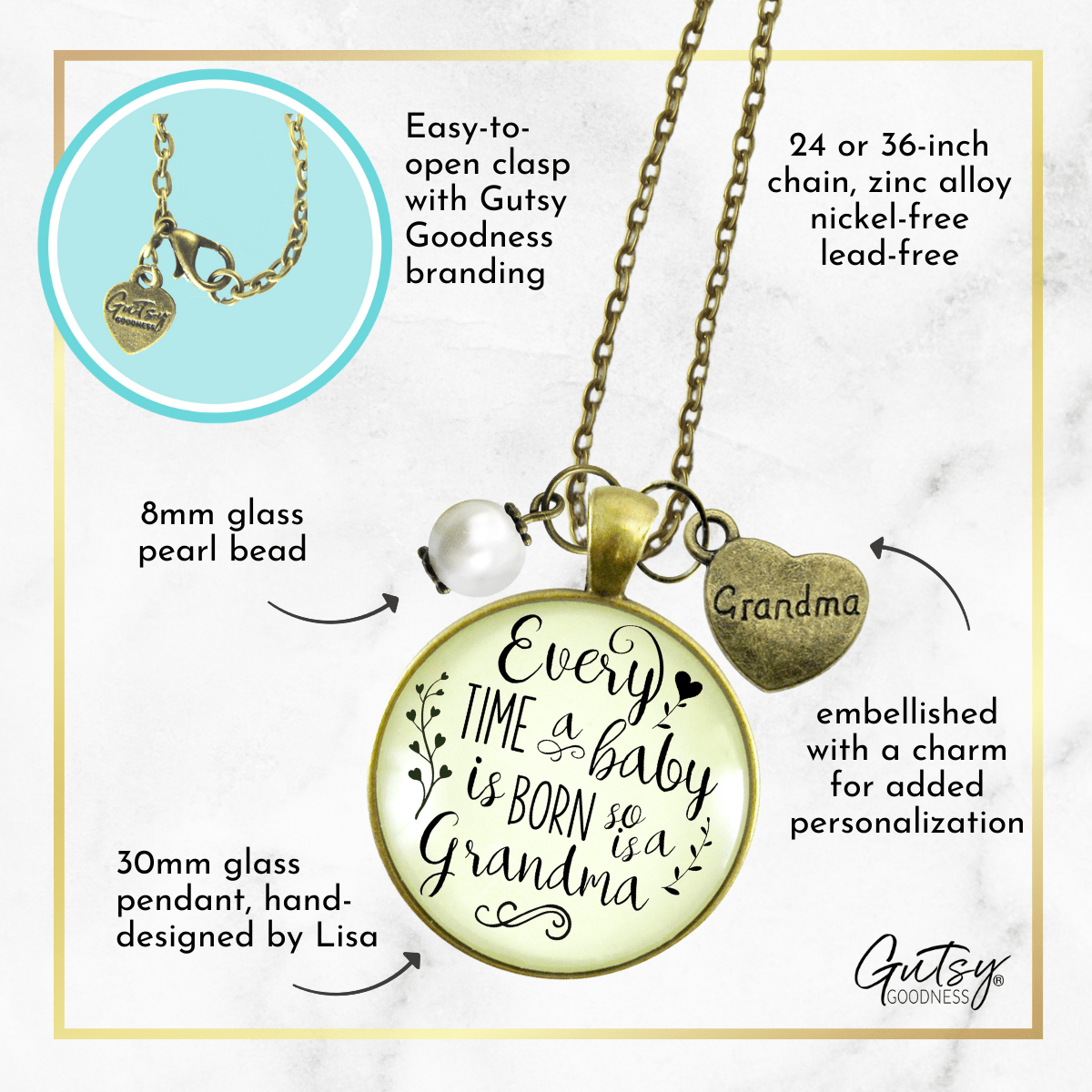Gutsy Goodness New Grandma Necklace Every Time Baby Born Jewelry Gift from Daughter - Gutsy Goodness Handmade Jewelry;New Grandma Necklace Every Time Baby Born Jewelry Gift From Daughter - Gutsy Goodness Handmade Jewelry Gifts