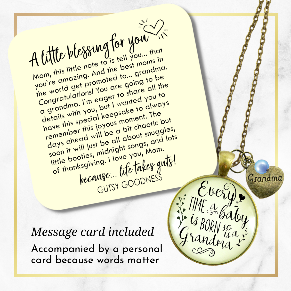 Baby Gender Reveal Necklace Grandchild Born So is Grandma Gift Boy  Necklace - Gutsy Goodness Handmade Jewelry