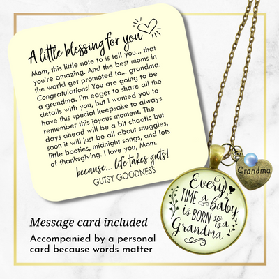 Baby Gender Reveal Necklace Grandchild Born So is Grandma Gift Boy  Necklace - Gutsy Goodness Handmade Jewelry