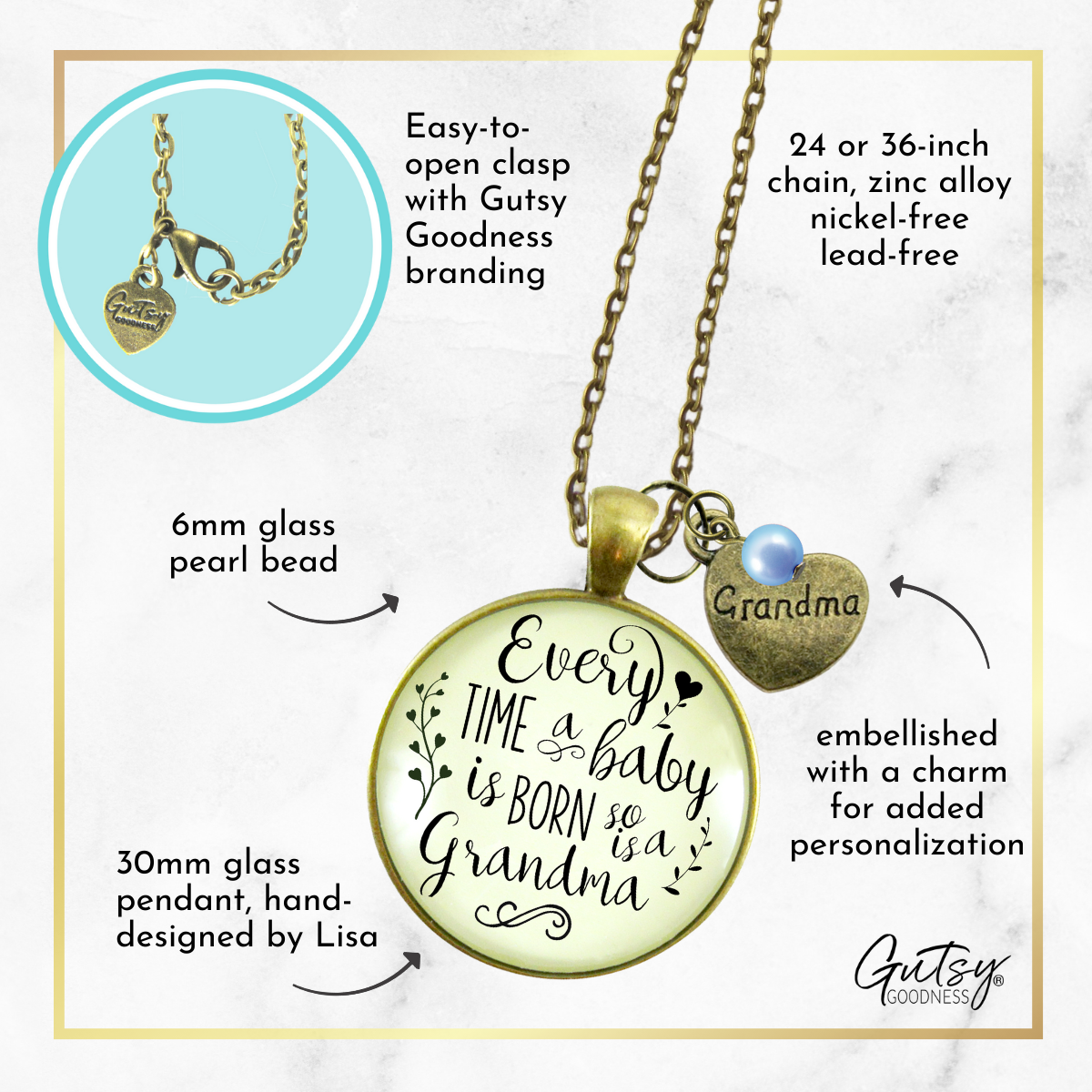 Baby Gender Reveal Necklace Grandchild Born So is Grandma Gift Boy  Necklace - Gutsy Goodness Handmade Jewelry