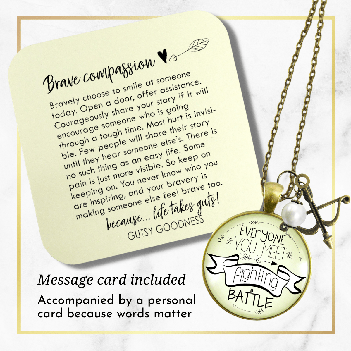 Gutsy Goodness Everyone You Meet is Fighting a Battle Warrior Necklace Jewelry - Gutsy Goodness Handmade Jewelry;Everyone You Meet Is Fighting A Battle Warrior Necklace Jewelry - Gutsy Goodness Handmade Jewelry Gifts
