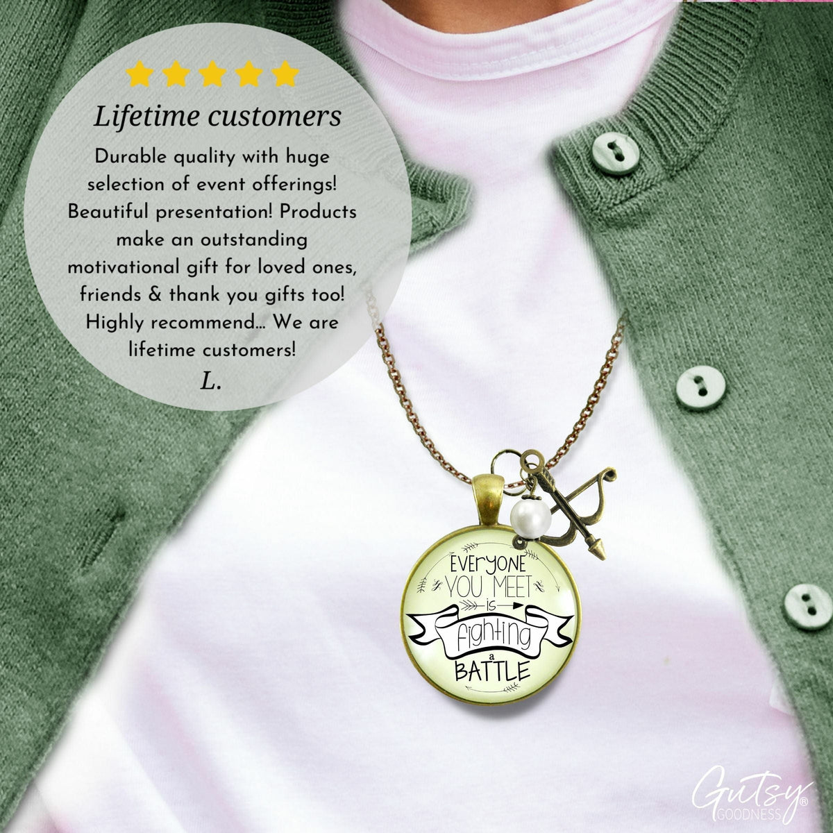 Gutsy Goodness Everyone You Meet is Fighting a Battle Warrior Necklace Jewelry - Gutsy Goodness Handmade Jewelry;Everyone You Meet Is Fighting A Battle Warrior Necklace Jewelry - Gutsy Goodness Handmade Jewelry Gifts