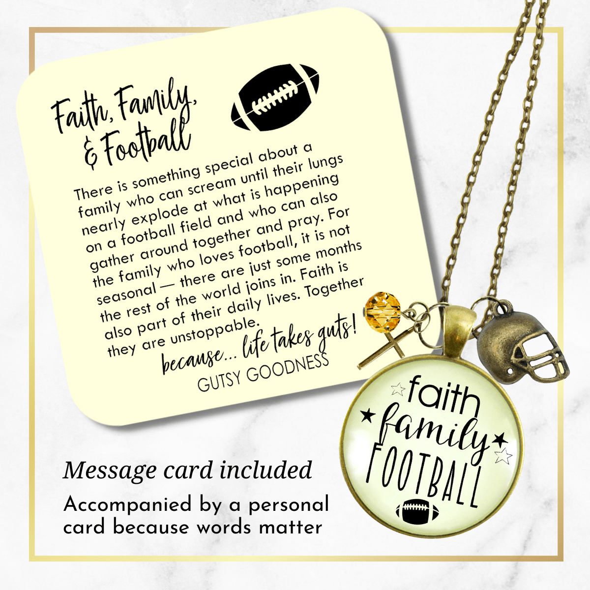 Gutsy Goodness Faith Family Football Necklace Sports Jewelry Mom Bling Cross Charms - Gutsy Goodness Handmade Jewelry;Faith Family Football Necklace Sports Jewelry Mom Bling Cross Charms - Gutsy Goodness Handmade Jewelry Gifts