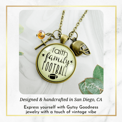 Gutsy Goodness Faith Family Football Necklace Sports Jewelry Mom Bling Cross Charms - Gutsy Goodness Handmade Jewelry;Faith Family Football Necklace Sports Jewelry Mom Bling Cross Charms - Gutsy Goodness Handmade Jewelry Gifts