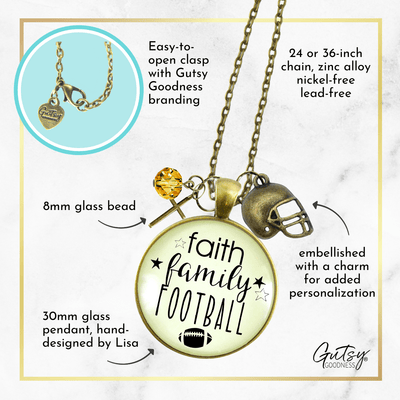 Gutsy Goodness Faith Family Football Necklace Sports Jewelry Mom Bling Cross Charms - Gutsy Goodness Handmade Jewelry;Faith Family Football Necklace Sports Jewelry Mom Bling Cross Charms - Gutsy Goodness Handmade Jewelry Gifts