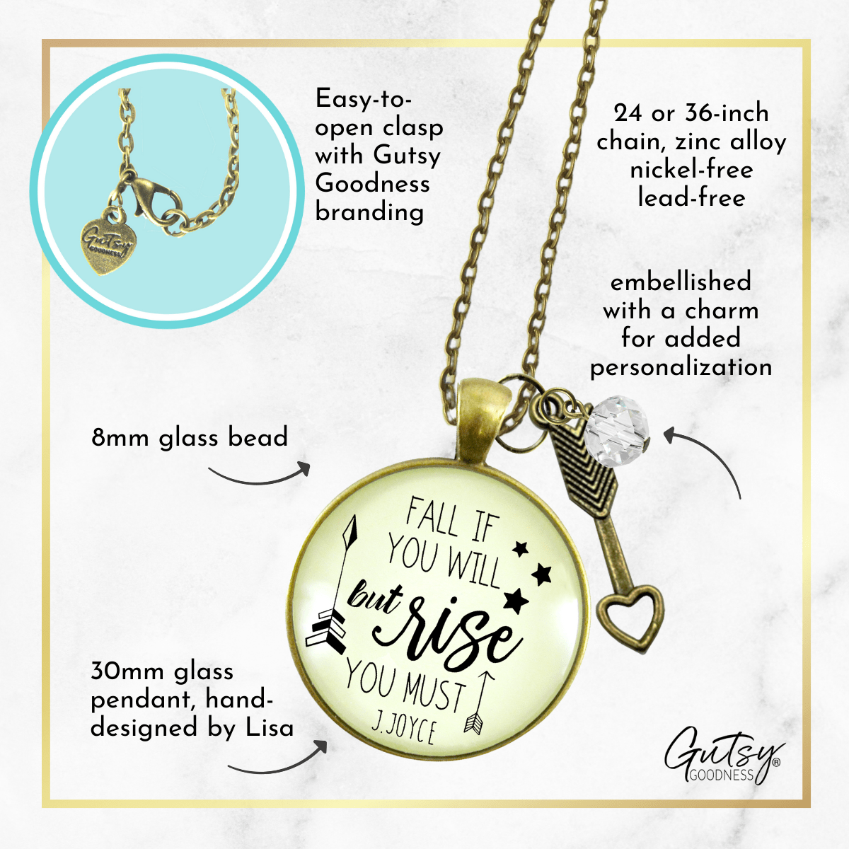 Gutsy Goodness Motivational Necklace Fall If You Will But Rise Positive Word Jewelry - Gutsy Goodness Handmade Jewelry;Motivational Necklace Fall If You Will But Rise Positive Word Jewelry - Gutsy Goodness Handmade Jewelry Gifts