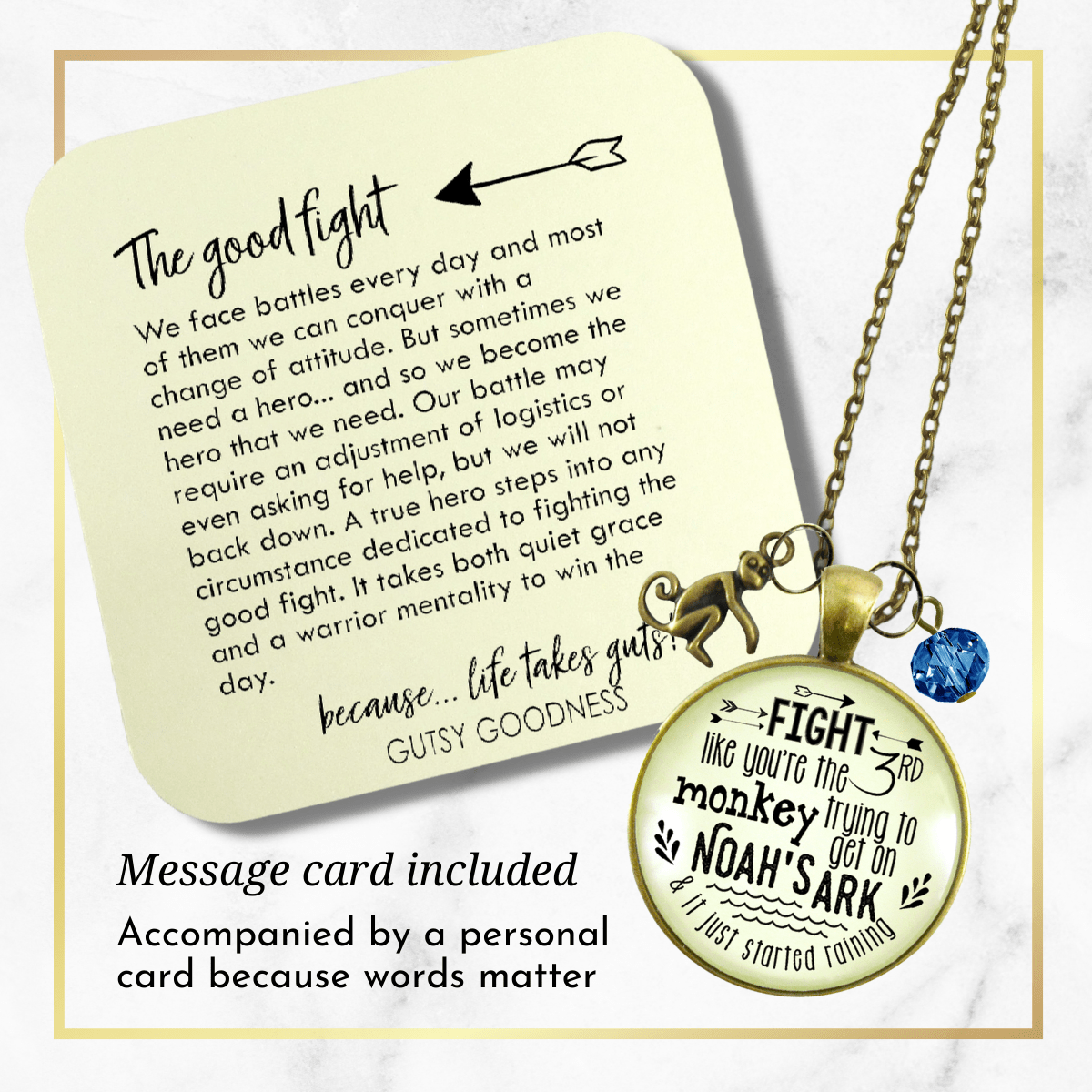 Gutsy Goodness Monkey Necklace Fight Like Noah's Ark Quote Life Survivor Fun Jewelry - Gutsy Goodness Handmade Jewelry;Monkey Necklace Fight Like Noah's Ark Quote Life Survivor Fun Jewelry - Gutsy Goodness Handmade Jewelry Gifts