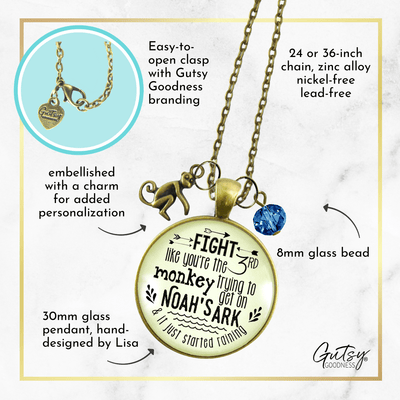 Gutsy Goodness Monkey Necklace Fight Like Noah's Ark Quote Life Survivor Fun Jewelry - Gutsy Goodness Handmade Jewelry;Monkey Necklace Fight Like Noah's Ark Quote Life Survivor Fun Jewelry - Gutsy Goodness Handmade Jewelry Gifts