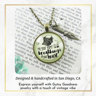 Gutsy Goodness Writing Necklace Fill Your Paper Wordsworth Literary Quote Typewriter - Gutsy Goodness Handmade Jewelry;Fill Your Paper With The Breathings - Gutsy Goodness Handmade Jewelry Gifts