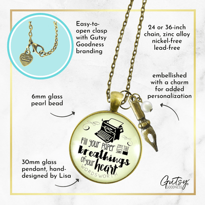 Gutsy Goodness Writing Necklace Fill Your Paper Wordsworth Literary Quote Typewriter - Gutsy Goodness Handmade Jewelry;Fill Your Paper With The Breathings - Gutsy Goodness Handmade Jewelry Gifts