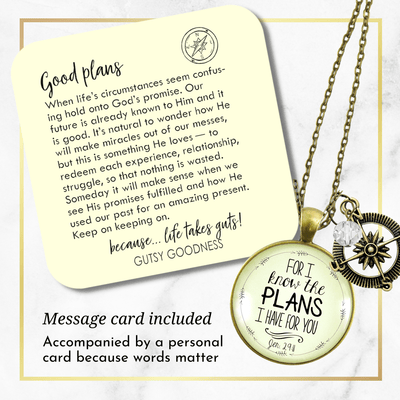 For I Know Plans I Have for You Necklace Faith Inspired Compass Jewelry Clear Bead - Gutsy Goodness