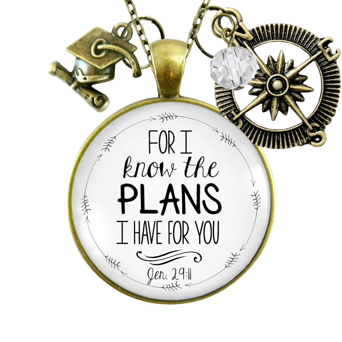 Gutsy Goodness Christian Graduate Necklace for I Know Plans Jeremiah 29 11 Compass - Gutsy Goodness Handmade Jewelry;Christian Graduate Necklace For I Know Plans Jeremiah 29 11 Compass - Gutsy Goodness Handmade Jewelry Gifts