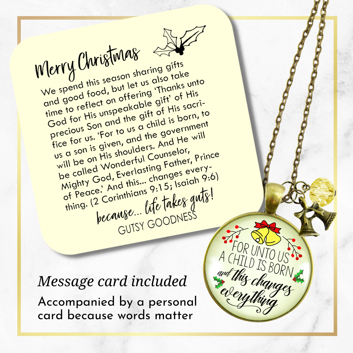 Christmas Jewelry For Women For Unto Us a Child Is Born Charm Necklace Faith Nativity Handmade Pendant  Necklace - Gutsy Goodness Handmade Jewelry