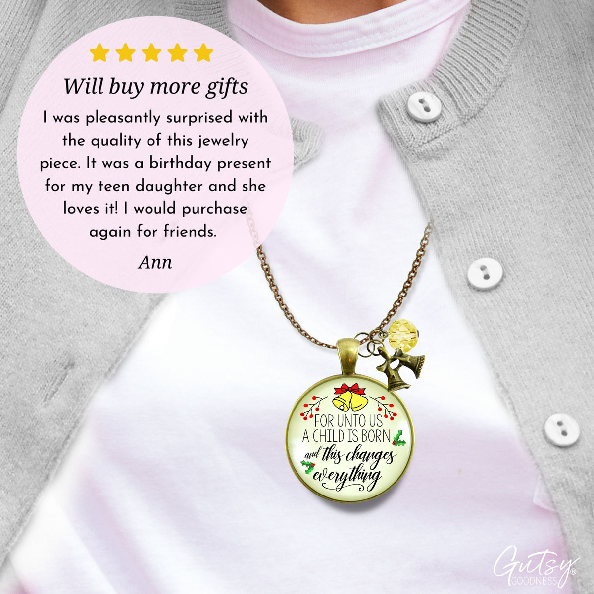 Christmas Jewelry For Women For Unto Us a Child Is Born Charm Necklace Faith Nativity Handmade Pendant  Necklace - Gutsy Goodness Handmade Jewelry