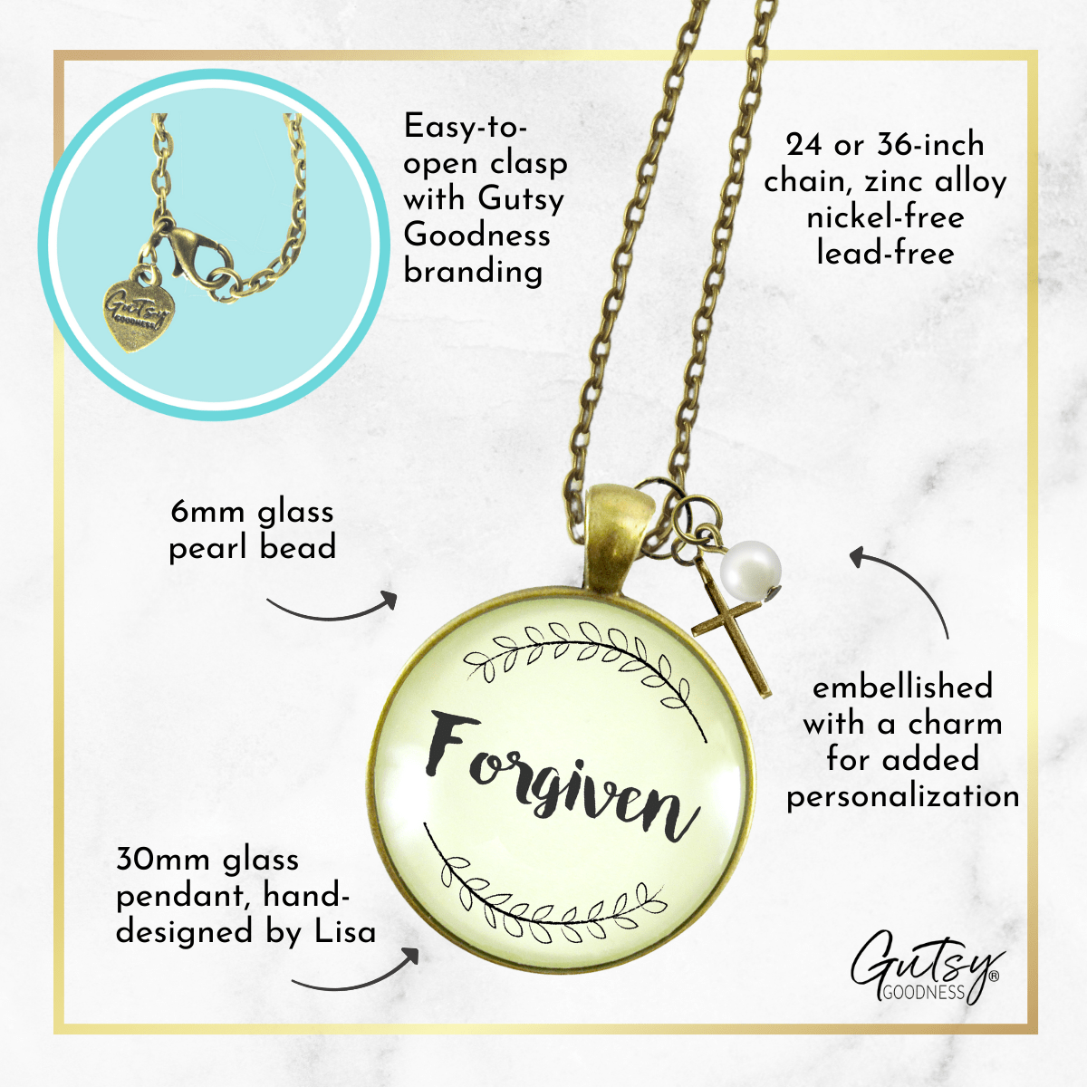 Gutsy Goodness Forgiven Necklace Faith Inspired Christian Womens Cross Charm Jewelry - Gutsy Goodness Handmade Jewelry;Forgiven Necklace Faith Inspired Christian Womens Cross Charm Jewelry - Gutsy Goodness Handmade Jewelry Gifts