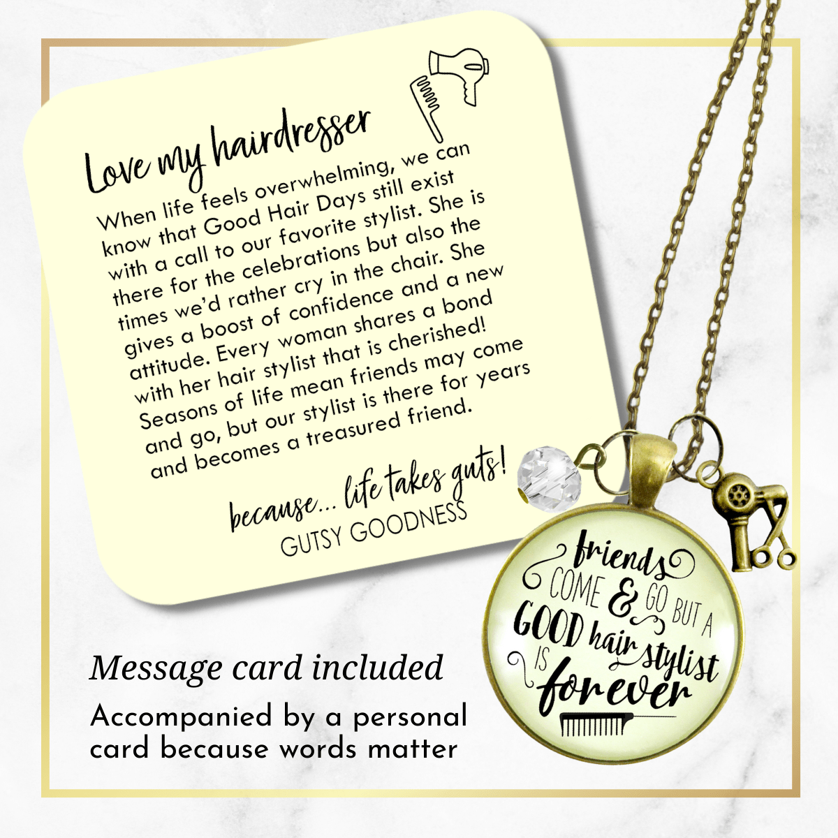 Gutsy Goodness Hair Stylist Necklace Friends Forever Beautician Quote Jewelry - Gutsy Goodness Handmade Jewelry;Hair Stylist Necklace Friends Forever Beautician Quote Jewelry - Gutsy Goodness Handmade Jewelry Gifts