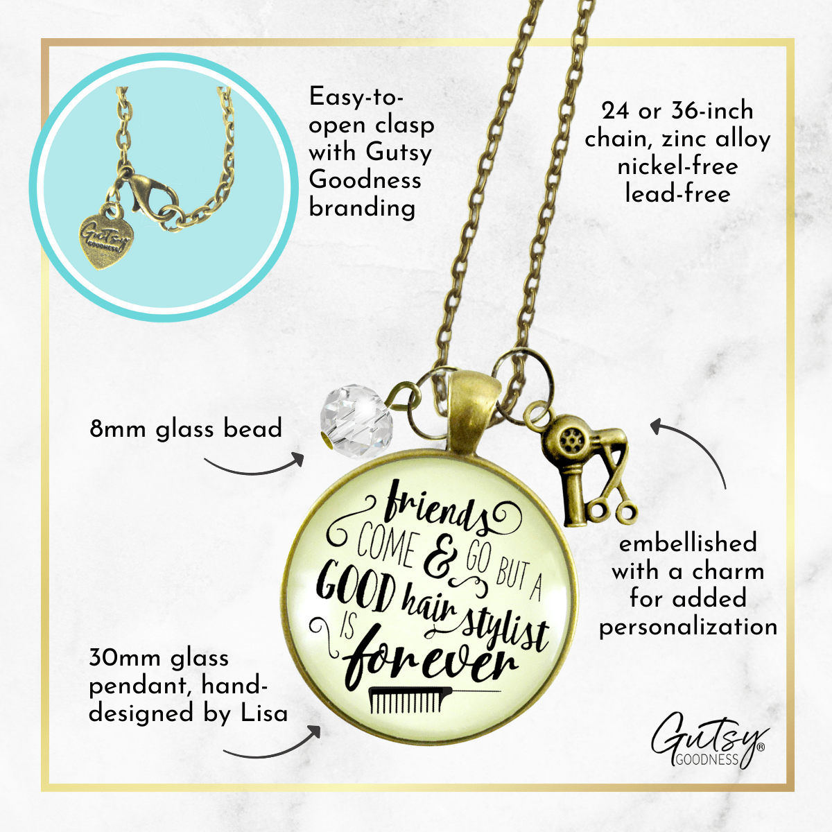 Gutsy Goodness Hair Stylist Necklace Friends Forever Beautician Quote Jewelry - Gutsy Goodness Handmade Jewelry;Hair Stylist Necklace Friends Forever Beautician Quote Jewelry - Gutsy Goodness Handmade Jewelry Gifts